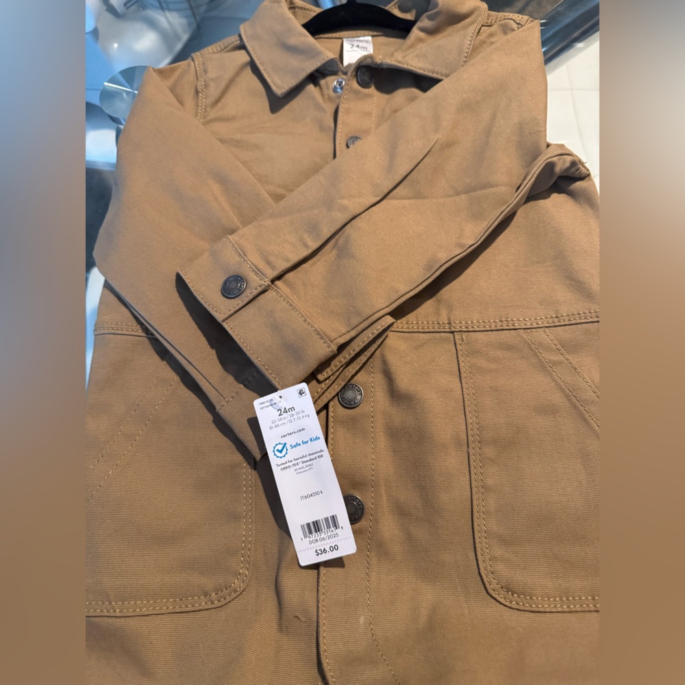 Carter's 24m boys Tan Canvas Button-Up Coverall Jumpsuit